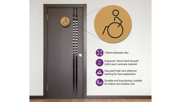 Disabled Toilet Door Symbol Left 150mm Gold