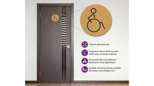 Disabled Toilet Door Symbol Right 150mm Gold