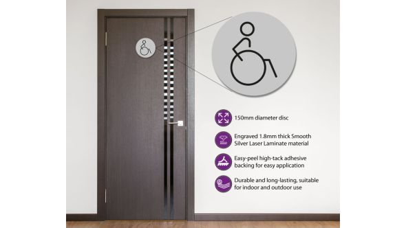 Disabled Toilet Door Symbol Right. 150mm Silver