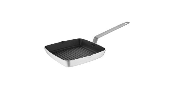 Vogue Aluminium Square Non-Stick Teflon Ribbed Skillet Pan 24cm