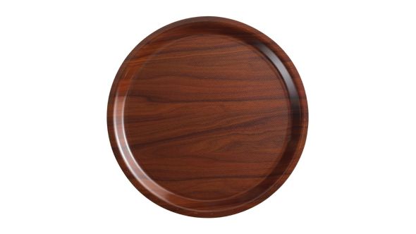 Cambro Mykonos Laminate Round Canteen Trays Walnut 380mm (24 Pack) MY3800E76