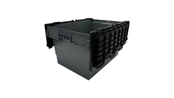 Vogue Plastic Transport Storage Crate with Attached Lid 600x400x320mm