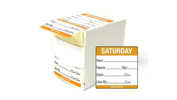 DY062 - 50mm Saturday Food Preparation Rotation Label. 500 Per Roll (Boxed