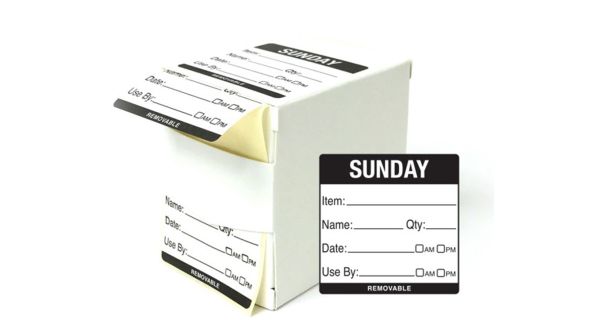 DY063 - 50mm Sunday Food Preparation Rotation Label. 500 Per Roll (Boxed)