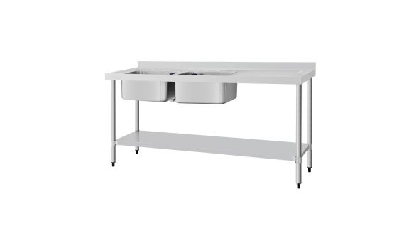 Vogue Stainless Steel Sink Double Bowl with Right Hand Drainer 1800mm - U908