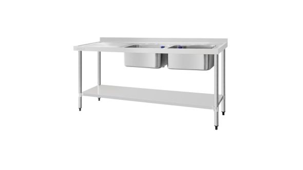 Vogue Stainless Steel Sink Double Bowl with Left Hand Drainer 1800mm - U909