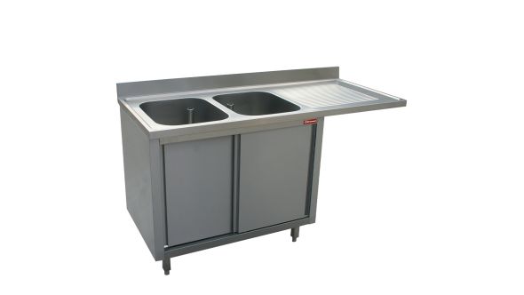 Diamond L1821VD-AS Sink 2 Tanks 500X500X325 Right Draining Board On Cupboard 2 Sliding Doors And Dishwasher Space