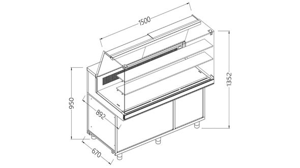 Diamond CFA15X/R Static Hot & Cold Patisserie Deli Display Counter with Understorage, 1500mm