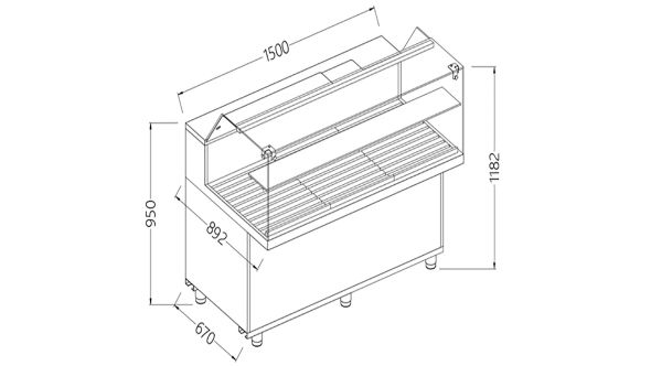 Diamond VPB15X Bread Snack Low Glass Display Counter, 1500mm