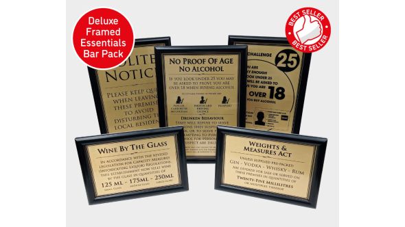 Framed Essential Modern Bar Licensing Sign Pack - Gold