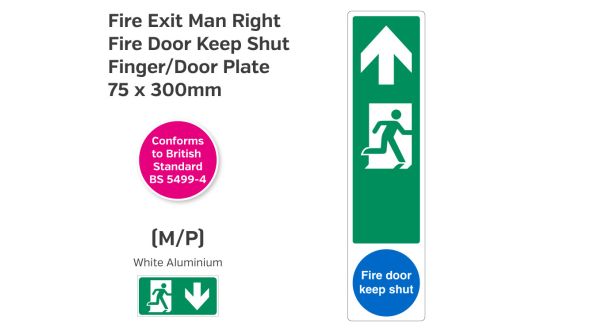 Fire Exit Man Right Arrow Up Fire Door Keep Shut Finger/Door Plate
