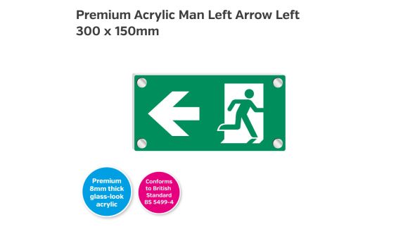 Premium Clear Acrylic Man Left Arrow Left Sign - 300 x 150mm