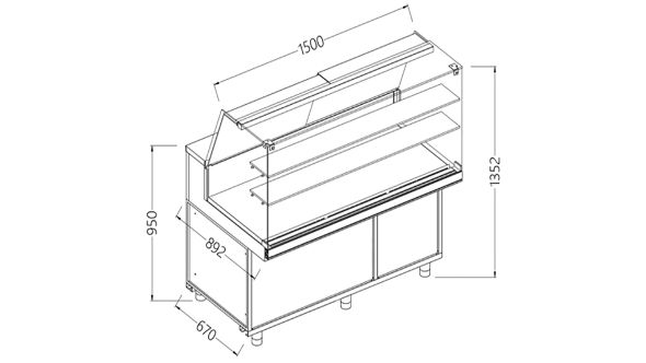 Diamond CA15X/R Hot & Dry Patisserie Display Counter with Understorage, 1500mm