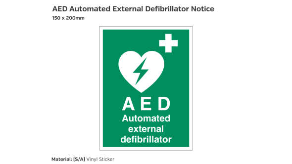 AED Automated External Defibrillator Notice - 150 x 200mm Vinyl Sticker