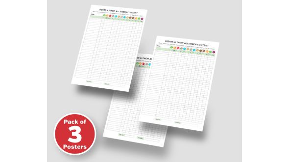 Chef Dishes - Allergy Awareness Staff Guidance Replacement Posters - Pack of 3