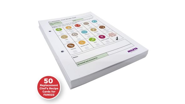 Chef Dishes - Staff & Server Allergy Replacement Cards - Pack of 50 (Double sided to fill in 100 dishes)