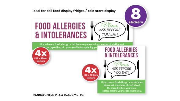 Ask before you Eat Awareness Sticker Pack contains 8 Self Adhesive Vinyl Stickers