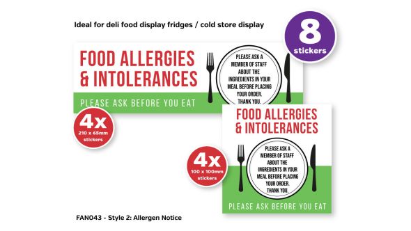 Food Allergy &amp; Intolerances Allergy Awareness Sticker Pack contains 8 Self Adhesive Vinyl Stickers