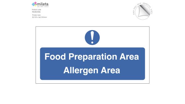 Food Preparation Area - Allergen Area notice
