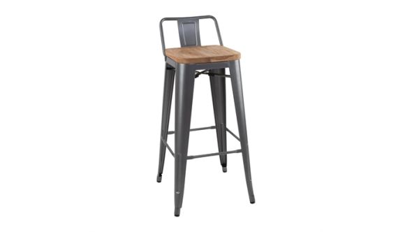 Bolero Bolero Bistro Backrest High Stools with Wooden Seat Pad Gun Metal (4 Pack) FB624