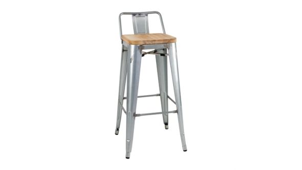 Bolero Bolero Bistro Backrest High Stools with Wooden Seat Pad Galvanised Steel (4 Pack) FB627