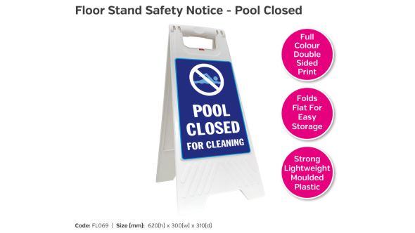 Pool Closed Portable Floor Stand Safety Notice- FL069