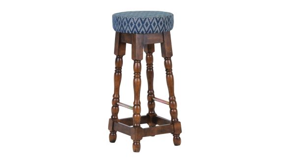 Everyday Classic Rubber Wood High Bar Stool with Blue Diamond Seat (2 Pack) FT402