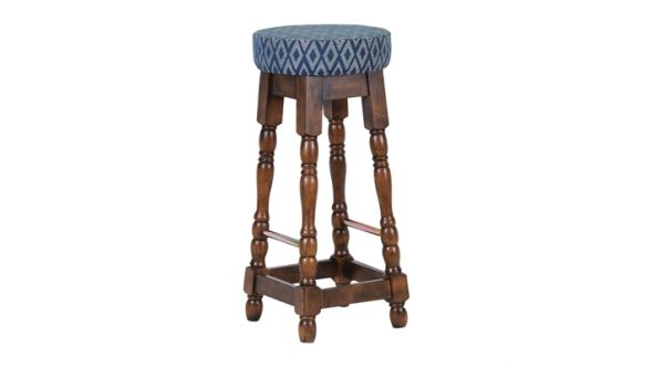 Everyday Classic Rubber Wood High Bar Stool with Blue Diamond Seat (2 Pack) FT402