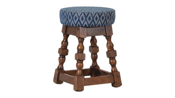 Everyday Classic Rubber Wood Low Bar Stool with Blue Diamond Seat (2 Pack) FT406