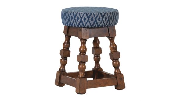 Everyday Classic Rubber Wood Low Bar Stool with Blue Diamond Seat (2 Pack) FT406