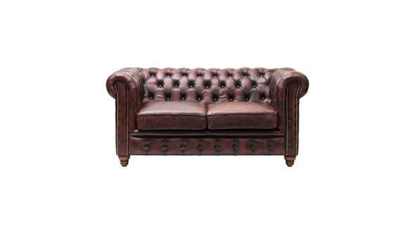 Everyday Chesterfield Leather Two-Seater Sofa Antique Red FT438