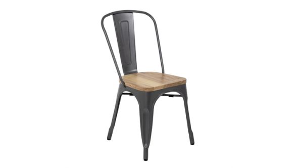 Bolero Bolero Bistro Side Chairs with Wooden Seat Pad Gun Metal (4 Pack) GG708