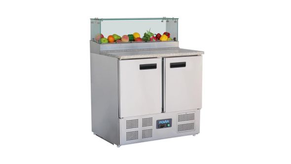 Polar G-Series 2 Door Pizza Prep Counter with Glass Sneeze Guard 256Ltr