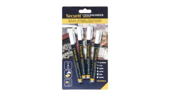Securit 2mm Liquid Chalk Pens White (4 Pack) BL-SMA100-V4-WT