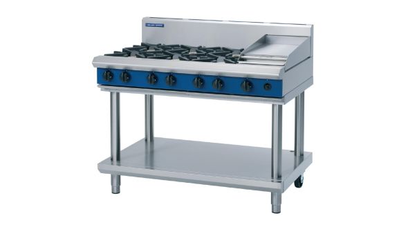 Blue Seal Evolution Cooktop 6 Open/1 Griddle Burner LPG on Stand1200mm G518C-LS/L