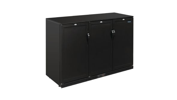 Polar G-Series 900mm Triple Solid Door Back Bar Cooler in Black 330Ltr
