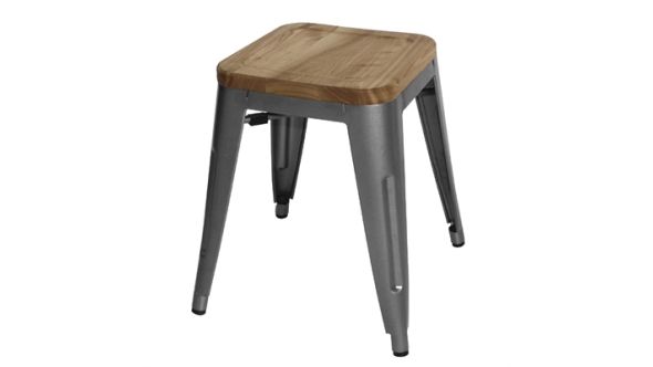 Bolero Bolero Bistro Low Stools with Wooden Seat Pad Gun Metal (4 Pack) GM636