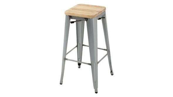 Bolero Bistro High Stools with Wooden Seat Pad Galvanised Steel (4 Pack) GM638