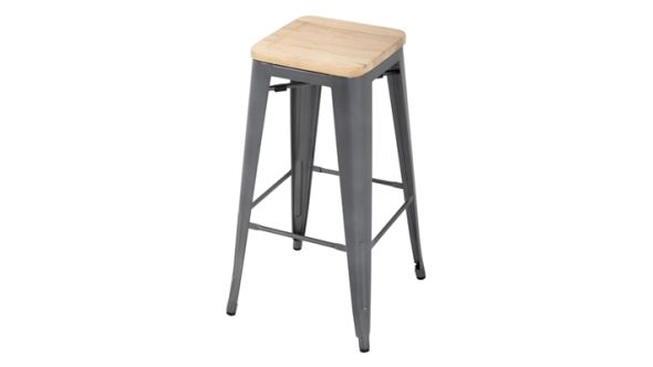Bolero Bolero Bistro High Stools with Wooden Seat Pad Gun Metal (4 Pack) GM639