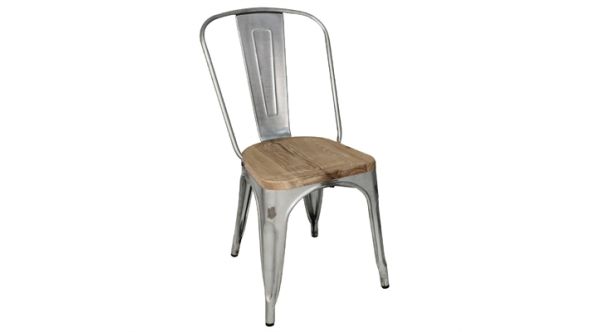 Bolero Bolero Bistro Side Chairs with Wooden Seat Pad Galvanised Steel (4 Pack) GM642