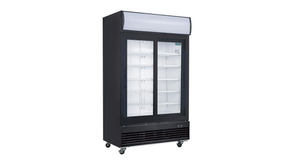 Polar G-Series Upright Sliding Door Display Cooler with Light Box 950Ltr Black