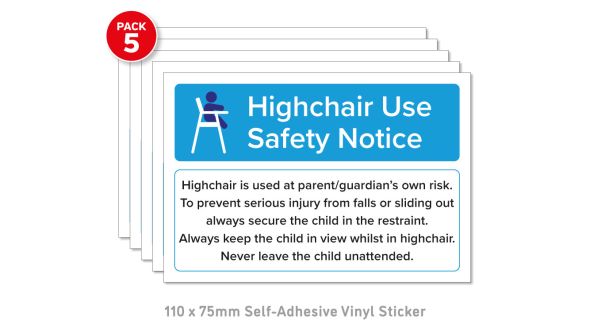 Highchair Disclaimer Notice - Pack 5 Vinyl Stickers