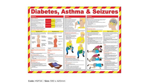 Diabetes, Asthma & Seizures first aider guidance poster - HSP34