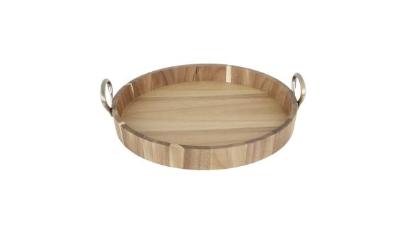 Olympia Round Tray Acacia Wood with Metal Handles 440x405x100mm ST79441AC