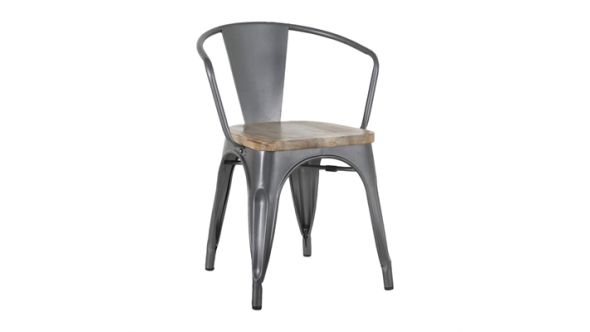 Bolero Bolero Bistro Curve Armchairs with Wooden Seat Pad Gunmetal (4 Pack) HZ805
