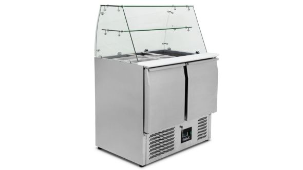 Blizzard BPD2 Double Hinged Door Refrigerated Prep Counter With Glass Canopy