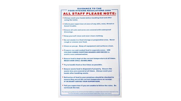 Vogue Food Safety Act 2006 Guidance Sign