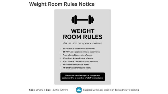 Weight Room Rules Notice - LP005