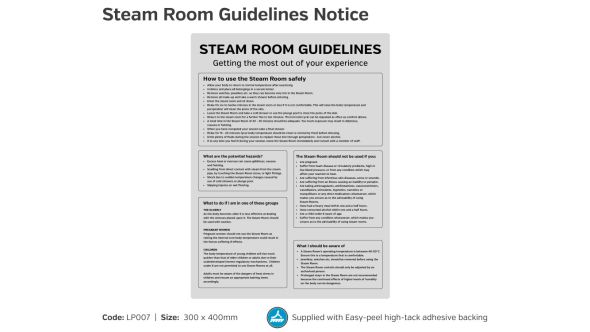 Steam Room Guidelines Notice - LP007
