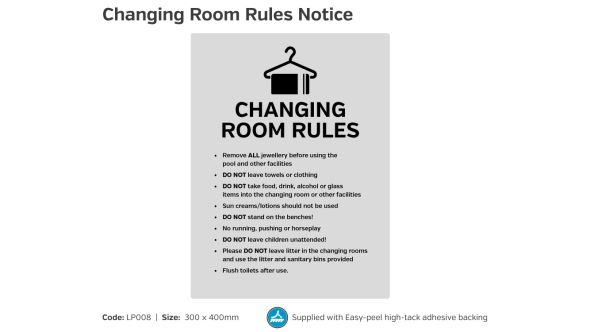Changing Rooms Rules Guidelines Notice - LP008
